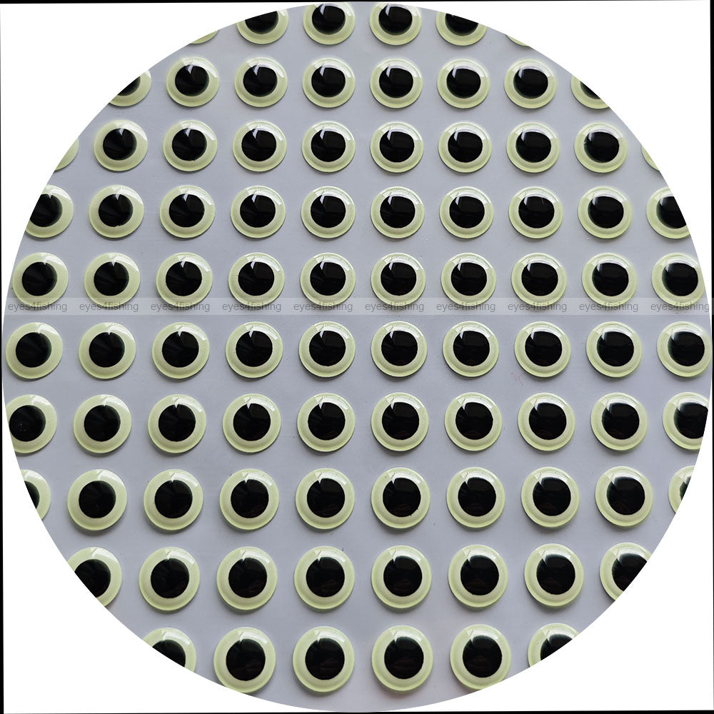 8mm 3D Glow.In.Dark (big pupil) / 300 Soft Molded 3D Fish Eyes, Fly Tying, Jig, Lure Making, glow in dark
