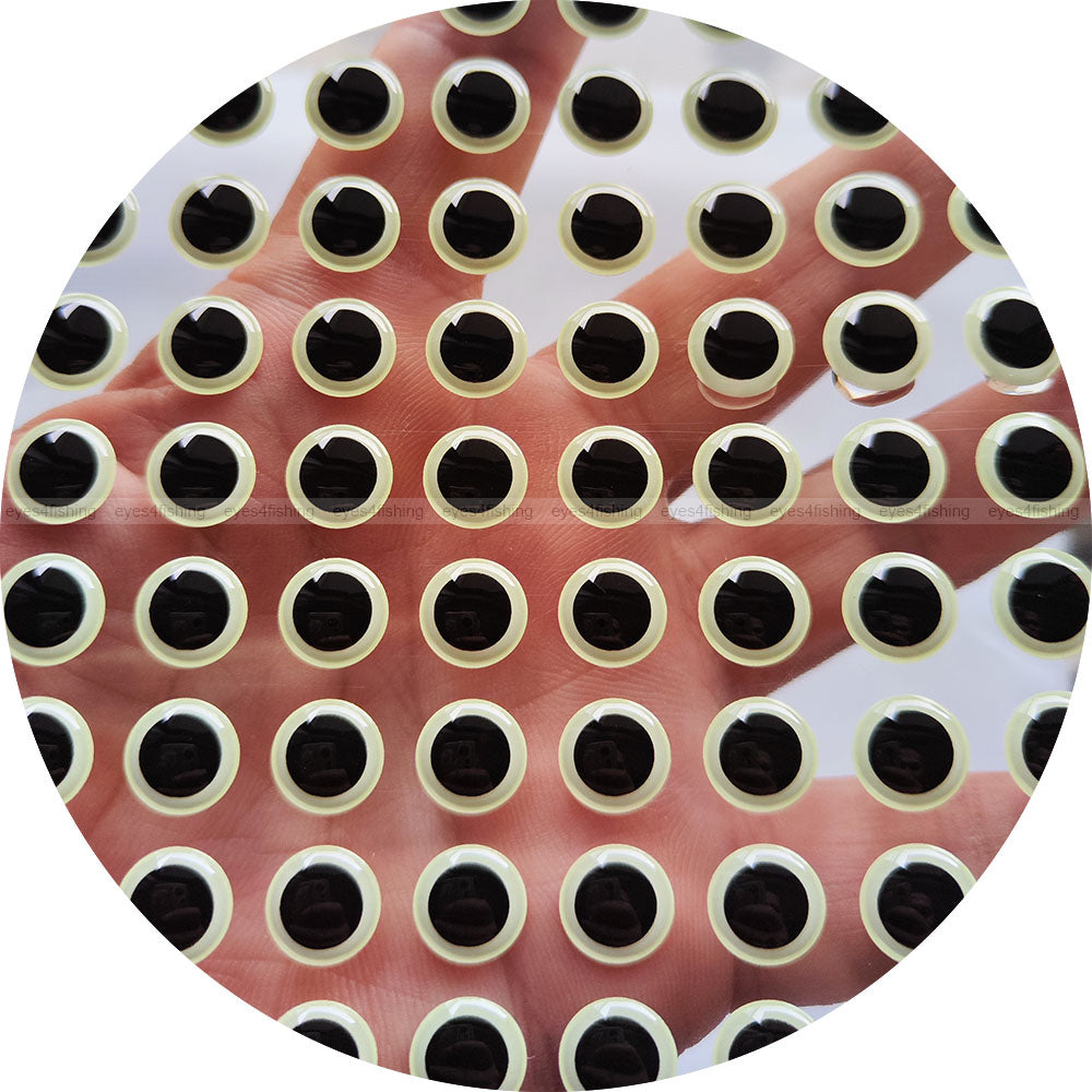 10mm 3D Glow.In.Dark (big pupil) / 250 Soft Molded 3D Fish Eyes, Fly Tying, Jig, Lure Making, Craft, glow in dark