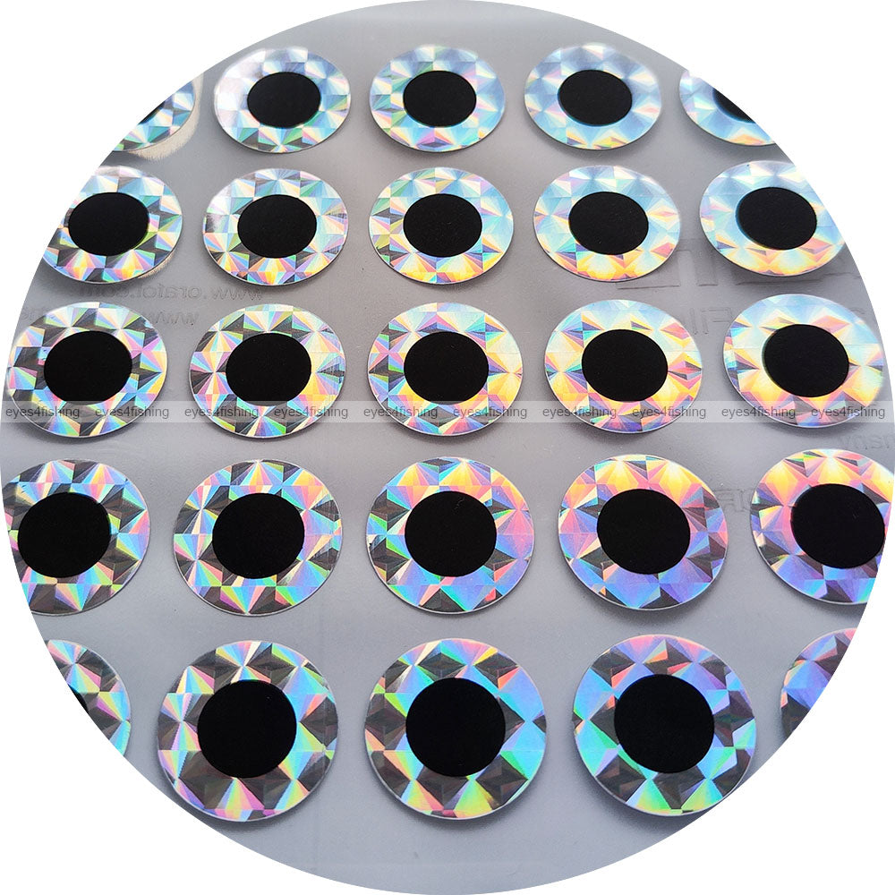 Flat Silver (>=10mm) / 2D Holographic Fish Eyes, Fly, Jig, Lure, 10mm 11mm 12mm 13mm 14mm 15mm 16mm 20mm 24mm 25mm