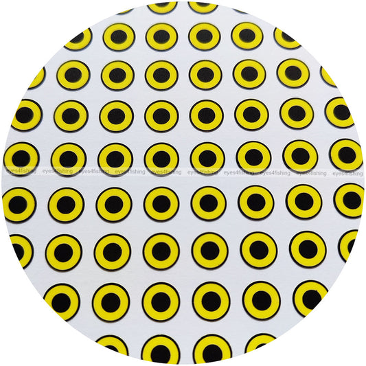Flat Black.Circle.Yellow (>=10mm) / 2D Fish Eyes, Fly Tying, Jig, Lure Making, Fishing, Craft, black circle yellow, 10mm 12mm 15mm