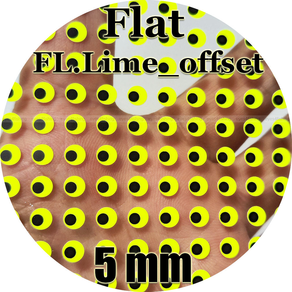 Flat Fluorescent Lime (offset pupil) / 700pcs 2D Fish Eyes, Fly Tying, Jig, Lure Making, 5mm