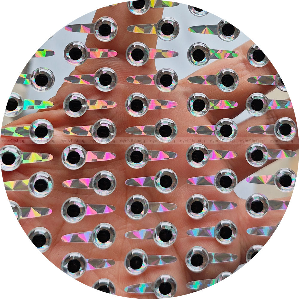 8mm 3D Tab Silver / 200 Soft Molded Holographic 3D Fish Eyes, Fly Tying, Jig, Lure, Craft
