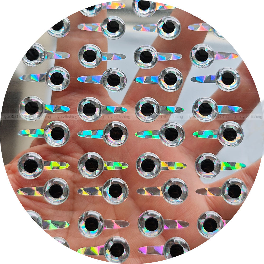 10mm 3D Tab Silver / 160 Soft Molded Holographic 3D Fish Eyes, Fly Tying, Jig, Lure, Craft