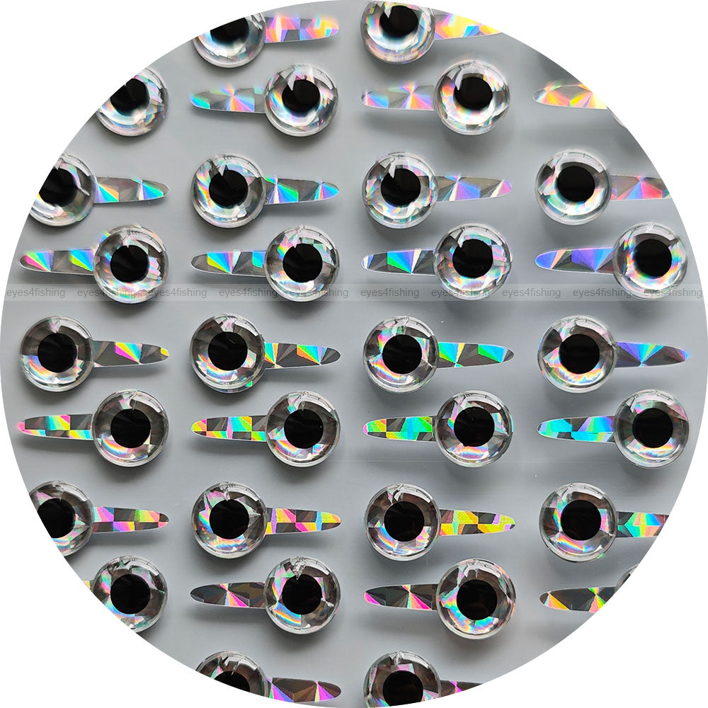 10mm 3D Tab Silver / 160 Soft Molded Holographic 3D Fish Eyes, Fly Tying, Jig, Lure, Craft