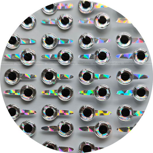 10mm 3D Tab Silver / 160 Soft Molded Holographic 3D Fish Eyes, Fly Tying, Jig, Lure, Craft